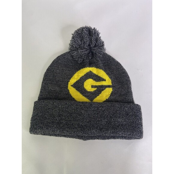 Despicable Me Gru Logo Pom Knit Gray Yellow Cuff Beanie Hat Cap Adult OSFM - Picture 1 of 4